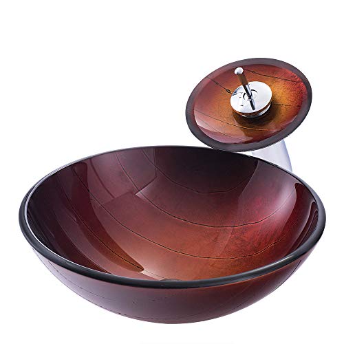 Lavabo rond en verre avec robinet cascade vasque à poser transparente noire - 2