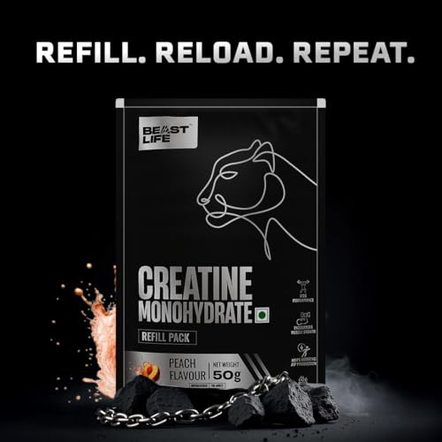 Image of BEASTLIFE Super Micronized Creatine Monohydrate Powder 50g Refill Pack| 13 Servings Peach Flavor | NABL Lab Tested | Premium Sports Nutrition for Strength & Performance