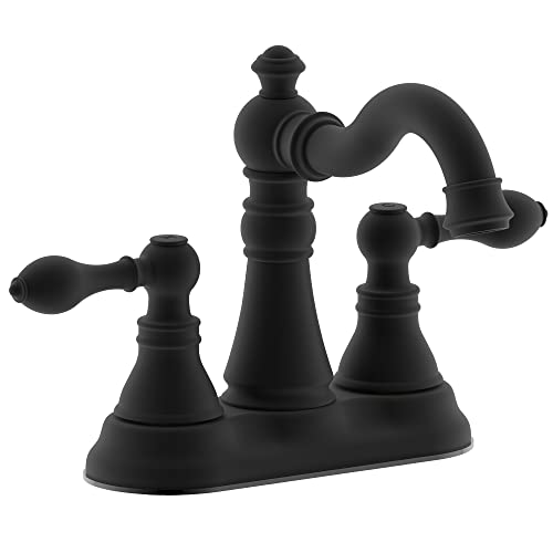 Two-Handle-Bathroom-Faucet-Matte-Black-Bathroom-Sink-Faucet-3-Hole-with-Pop-up-Drain-Assembly-Classic-4-Inch-Centerset-Lavatory-Faucet-with-360-Swivel-SpoutF-0048-MT Two Handle Bathroom Faucet Matte Black Bathroom Sink Faucet 3 Hole with Pop up Drain Assembly Classic 4 Inch Centerset Lavatory Faucet with 360 Swivel SpoutF 0048 MT