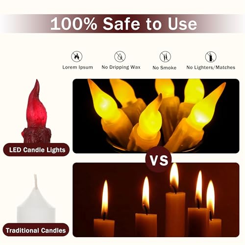 Image of Magical Candlesticks Flameless Taper Candle, 2pcs Red LED Tapered Candles Remote Dipped Candle 6inch Battery Chandelier for Enchanting Weddings and Harry Potter Inspired Vigils(LW4P-RE)