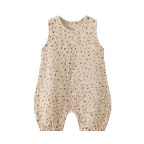 Unisex Newborn Cotton Romper Cute Floral Print Sleeveless Bodysuits Infant Baby Onesie Jumpsuit Tops for 3-24 Months