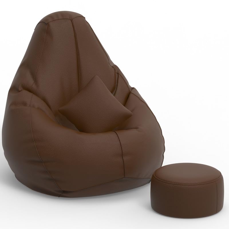 Image of Biggie Bean Bag Chair 4XL with Beans Filled-Classic Dropsters-Forever Fresh, Forever Classic-Crafted for Comfort-Styled for Elegance with Free Cushion & Footrest (Matching Color : Regular, Brown)