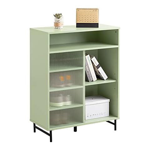 SoBuy FSB61-GR Sideboard mit Schiebetür aus Glas Kommode Schrank Beistellschrank Aufbewahrungsschrank Grün BHT ca Cover