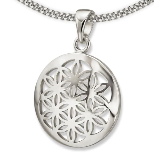 Clever Schmuck - Lot de pendentif en forme de fleur de vie - En argent sterling 925 - Avec bord brillant - Chaîne gourmette : 45 cm