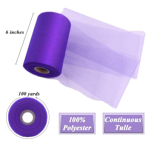 Image of Purple Tulle Fabric Roll 6 Inch x 100 Yards Tulle Ribbon