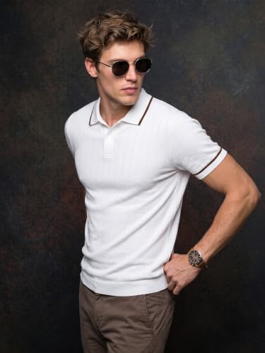 Image of Veirdo Men's Flatknit Printed Half Sleeve Polo T-Shirt with Collared Neck, Regular Fit, Casual Style for Office, Travel, (Sizes S to 2XL)