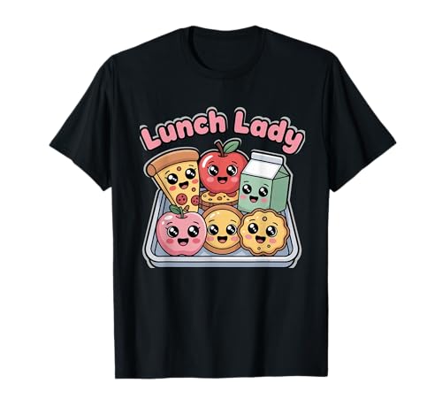 Linda Bandeja de Comida Kawaii Lunch Lady School Cafetería Camiseta
