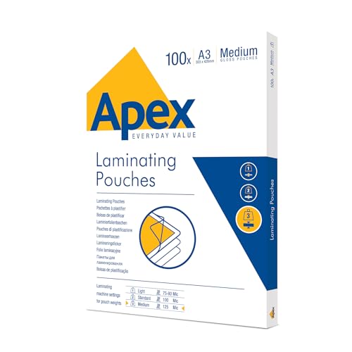 Fellowes Apex pochettes de plastification A3, finition brillante, 100 feuilles – Medium Duty – Idéal pour les photos, les créations et l'utilisation...