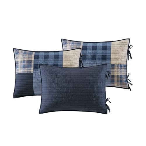 Image of Woolrich Daybed Cover Set - Cabin Lifestyle, Patchwork with Moose Design All Season, Lightweight and Breathable Cozy Bedding Layer with Bedskirt, Matching Shams, 39 inch W x 75 inch L, Blue 5 Piece