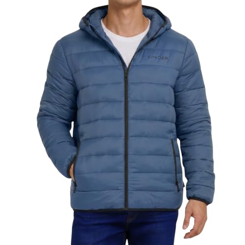 Image of Spyder Puffer Jacket Men - Packable Lightweight Quilted Hooded Winter Coat