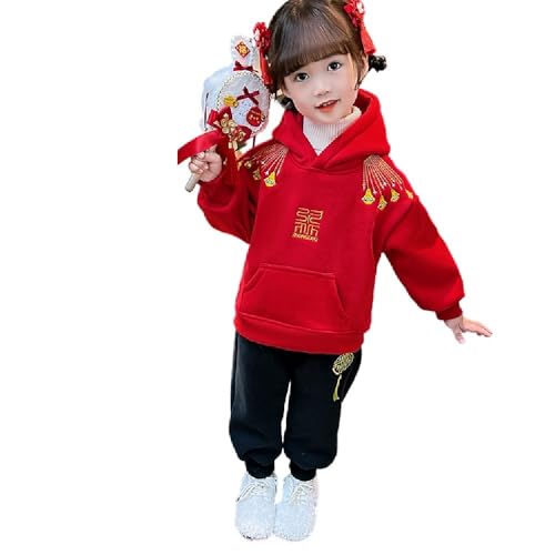 Girls' fleece-lined autumn and winter suit 2025 sweater children's single-layer fleece-lined New Year clothes