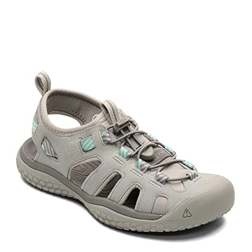 KEEN Womens SOLR High Performance Sport Closed-Toe Water Sandal Shoe, Light Gray/Ocean Wave , 9