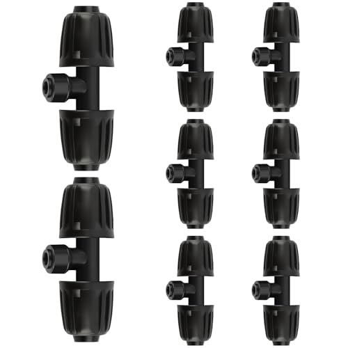 Kalolary 8PCS Quick Connect 1/2'' to 1/4'' Drip Irrigation Fittings Barbed Tee 3-Way Connector, Push-to-Fit Drip Irrigation Parts Anti-Leak Locked Splitter Fitting for Garden Watering System