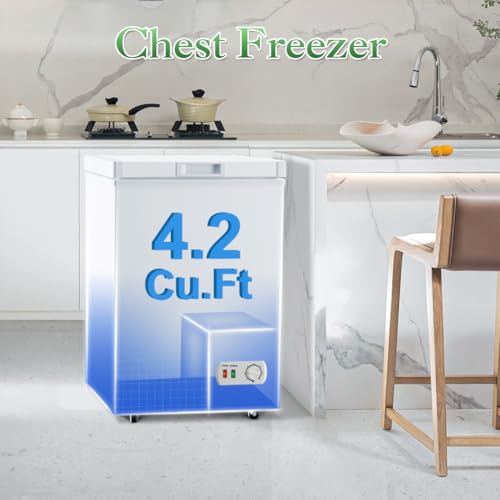 Image of Chest Freezer 4.2 Cubic Feet Deep Freezer with Removable Storage Basket 7 Adjustable Temperature Energy Saving, Super Quiet for Garage, Office, Kitchen, or Apartment