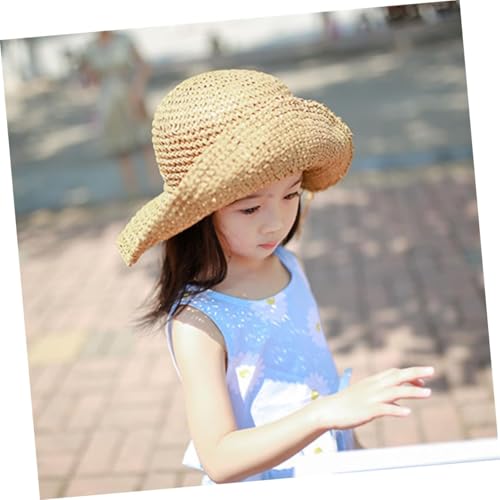 NOLITOY Girls Casual Beach Sun Hat Summer Straw Hat for Boy Girl Stylish Bowknot Design Uv Protection Fits for Outdoor Vacations and Playtime Beige4