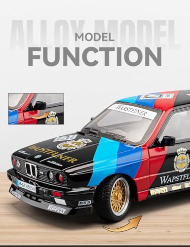 Image of B.M.W M3 1988 E30 DTM Flower Edition 1:24 Diecast Metal Car-Openable Doors,Sound&Light,Pull Back Action,Collectible Toy Car for Kids&Realistic Model Collector - Black