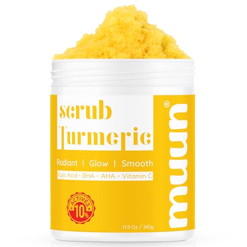 Muun Turmeric Scrub with Kojic Acid AHA/BHA Face &Body - Exfoliator Dark spot Remover- Ingrown Hair Treatment Bikini Area Inner Thighs Armpit Underarm Exfoliating