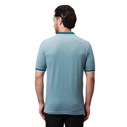 Image of Park Avenue Men's Cotton Polyester Blend Stripe Pattern Slim Fit Rib Collar Polo Neck Half Sleeve Casual T-Shirt
