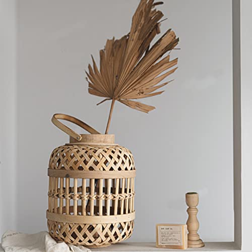 Boomlatu 10.8" Tall Vintage Decorative Lantern With Handle,Home Decor Tulum Bamboo Woven Lantern Latern (Round) #TOP3