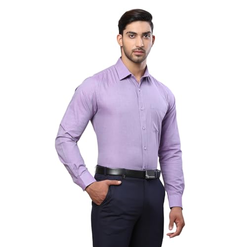 Image of Raymond Men Pure Cotton Slim Fit Solid Pattern Semi Cut Away Collar Formal Shirt