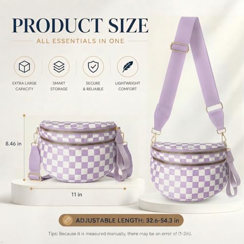 Image of Womens Crossbody Bag, Spacious Nylon Bum Bag Trendy Shoulder Purse with Adjustable Strap Zipped Travel Essentials