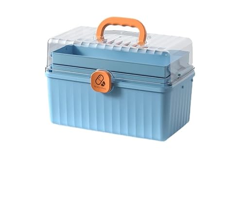 救急箱 薬箱 薬ケース 3層折り畳み式 かわいい ツールボックス 裁縫箱 工具箱 道具箱 救急ボックス 密封防水 透明蓋設計 持ち運び便利 おしゃれ配色 大容量 災害用 多機能収納ケース (ブルー,S)
