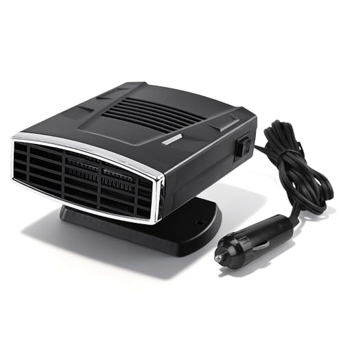 Pengrity Calefacción para coche, 12 V, encendedor de cigarrillos, 2 en 1, calefacción/refrigeración para coche, calefacción con base giratoria de 360°, calefacción adicional rápida para parabrisas