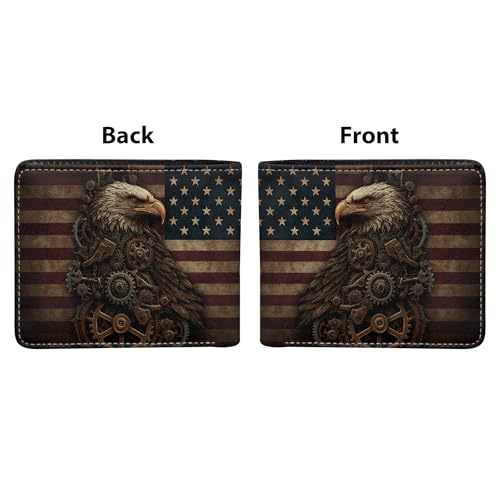 Steampunk Mechanical Clockwork Eagle Leather Men Bi-fold Wallet, Slim Card Holder, Gifts Wallet for Men, A2