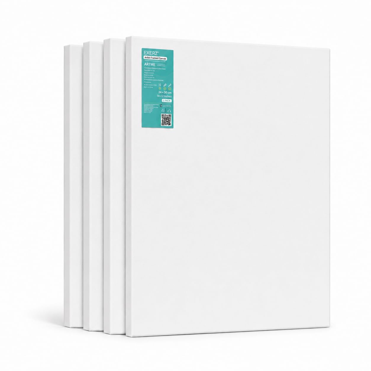 Exerz 50x60cm Pre-Stretched Canvas 4pk - 1.7cm Artist Framed Canvas Blank/ 280GSM 100% Cotton/Triple Primed/Acid Free/Medium Grain/Professional Artist Acrylic Paint, Oil Paint