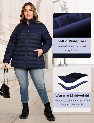 MIDNIGHTSUN Plus Size Women’s Navy Puffer Jacket: Lightweight, Packable & Cozy for All Seasons - Image 5