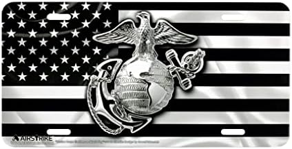 Marine Corps License Plate, USMC License Plate, Marine License Plate, USMC License Plates for Front of Car, USMC Black Flag License Plate, USMC Plate, Made in USA by Airstrike (Made of Metal)-774