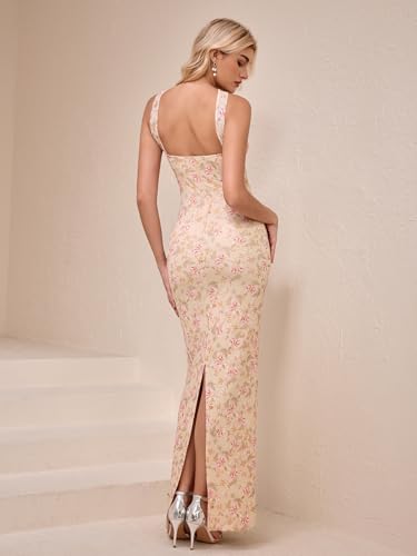Image of HTZMO Women Elegant Summer Bodycon Maxi Dress Halter Neck Formal Wedding Guest Cocktail Party Long Dresses
