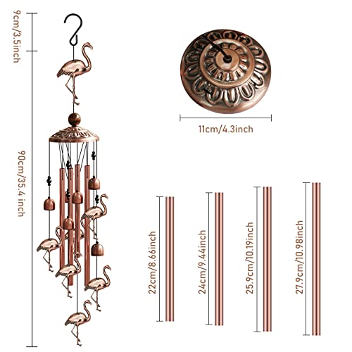 Flamingo Wind Chimes, Sukesiai Brass Memorial Wind Chime With Round Aluminum Tubes, Bells, Flamingos And S Hook For Indoor And Outdoor, Garden Windchimes Retro Patio Decorations Gifts For Men Women #TOP5