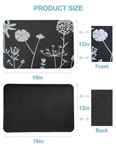 Image of Dish Drying Mat for Kitchen Counter, 12 inchx19 inch Rubber Backed (Gray Daisy)