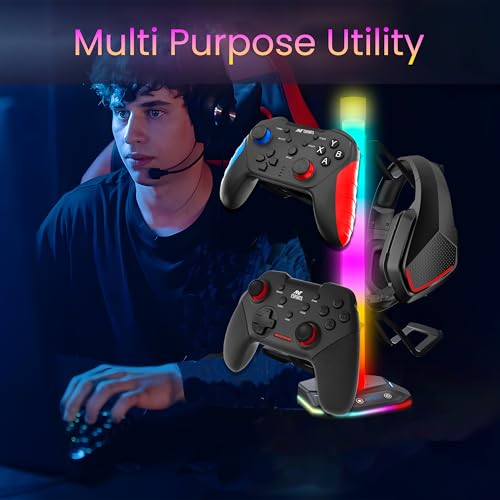 Image of Ant Esports RGB Headset Stand, Gaming Controller Stand with 2 USB Charging Ports,10 Light Modes Headset Holder PC / PS5 / Xbox Gaming Accessories, Suitable for All Headset Black