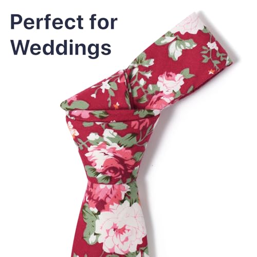 Image of Parquet Mens Floral Tie | Cotton Printed Skinny Necktie for Wedding | Spring & Summer