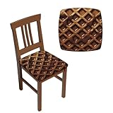RLDOBOFE Stuhlbezüge, quadratisch, elastisch, abnehmbar, waschbar, für Barhocker, rutschfest, quadratisch, Schokoladenwaffeln, 6 Stück