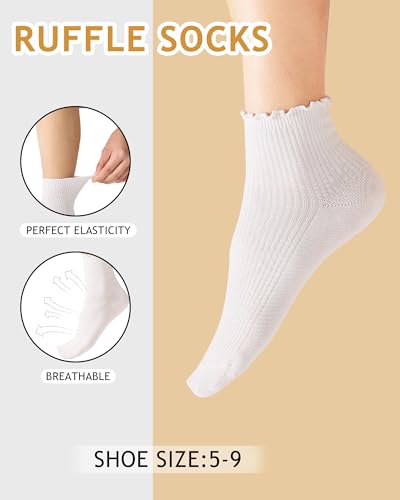 REACH STAR Socks for Women 6-Pair Cotton Ankle - Ruffle Socks Women with Frilly Trim, Stretchy Comfy Everyday Wear2