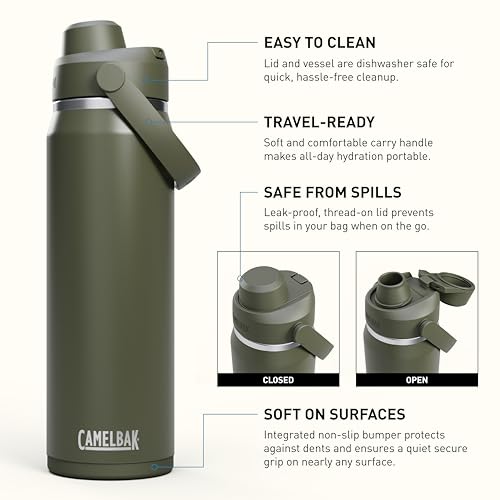 Image of CamelBak Thrive Chug Insulated Stainless Steel Water Bottle, Cold Retention with High Flow Lid for Everyday Hydration and Active Use, 25oz, Moss