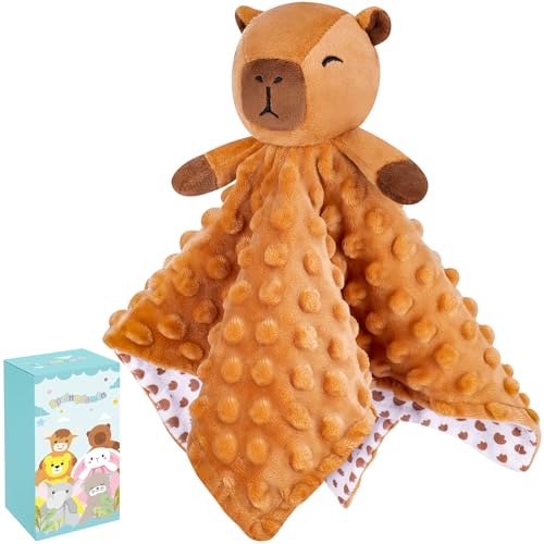 Sprinqdawin Loveys for Babies,Kawaii Capybara Baby Security Blanket for Newborn Infant Toddler Snuggle Toy Stuffed Animal,Lovey Capybaras Security Blankets Gifts Baby Unisex Birthday(Capybara,12.2in)