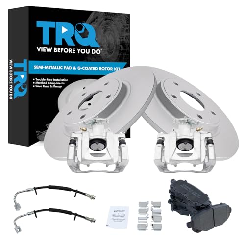 Image of TRQ Rear Brake Pad and Rotor Set Semi Metallic Coated Rotors Calipers Compatible with 2012 Volkswagen Routan