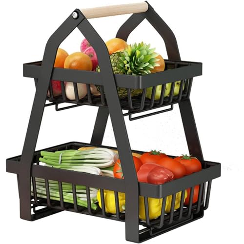 Frutero de mesa, cesta desmontable de 2 niveles para almacenamiento de frutas y verduras frescas, organizador de cocina que ahorra espacio