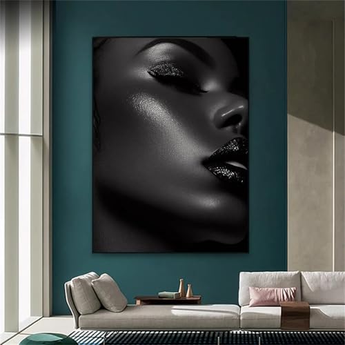 Affiche d'art mural femme noire, peinture femme sexy noir et blanc satiné - 4