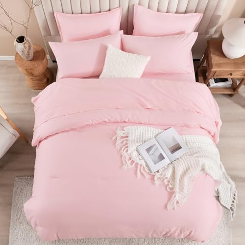 Litanika Twin/Twin XL Size Comforter Sets Pink - 5 Pieces Bed in a Bag Twin/Twin XL Bedding Comforter Sets, Solid Lightweight Bed Set with Comforter, Sheets, Pillowcase & Sham
