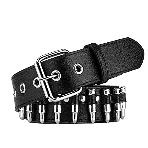Bullet Studded Belt for Women Men - Y2K Punk Silver Metal Grommet Leather Hip Hop Rivet for Jeans Pants