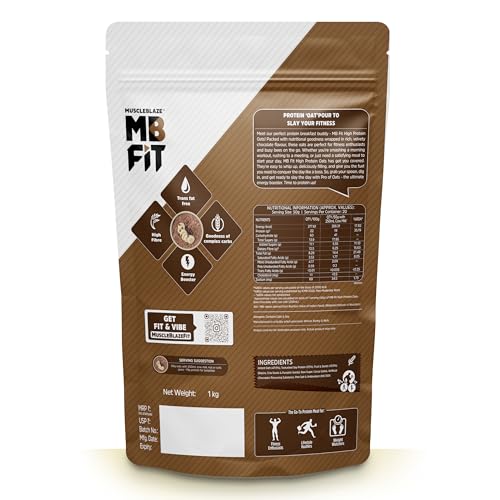 MuscleBlaze High Protein Oats with Added Probiotics, 17 g Protein, Rolled Oats, Breakfast Cereals, Gluten Free, Trans Fat Free, for Weight Management, Dark Chocolate, 1 kg