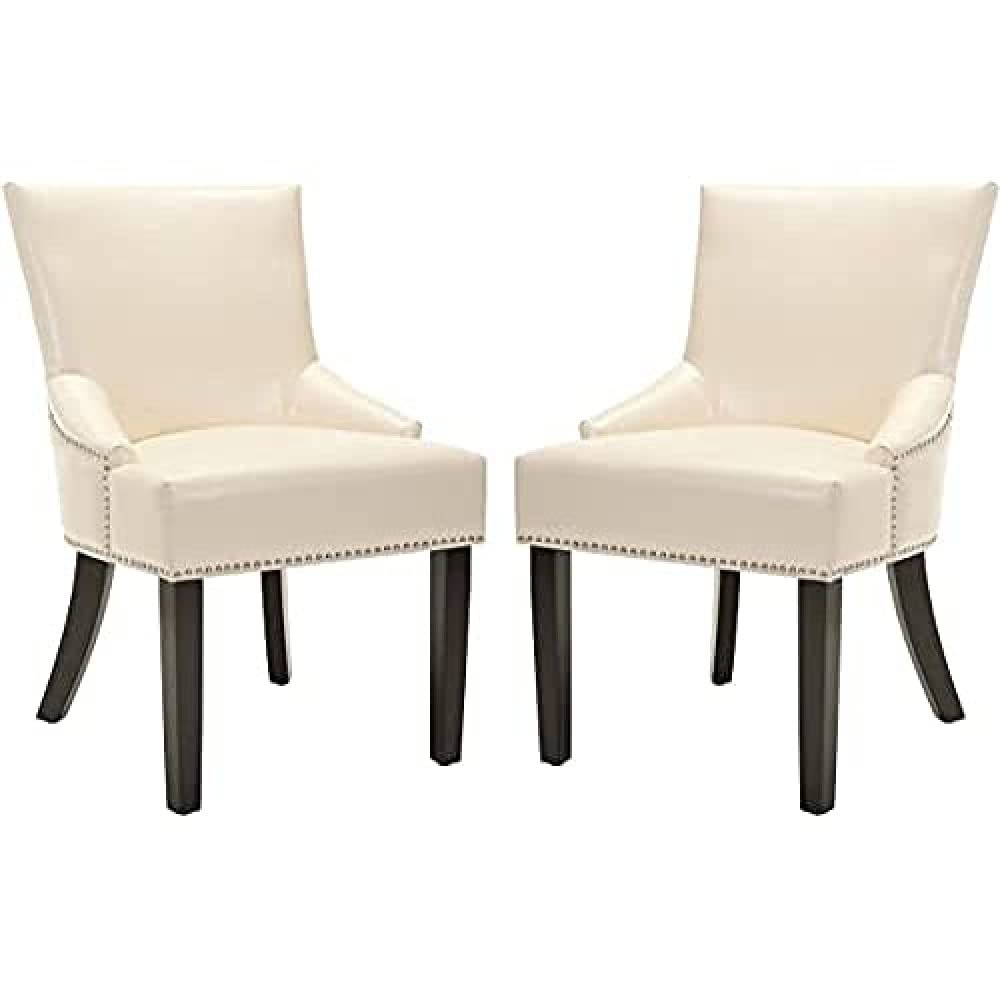 SAFAVIEH Set of 2 Ottoman, in Cream and Leather, 65 X 55 X 90
