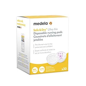 Medela Safe & Dry Ultra Thin Disposable Nursing Pads, 30 Count Breast Pads for Breastfeeding, Leakproof Design, Slender…
