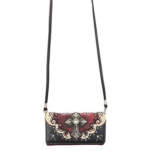 Zelris Western Silver Cross Turquoise Women Crossbody Wrist Trifold Wallet3