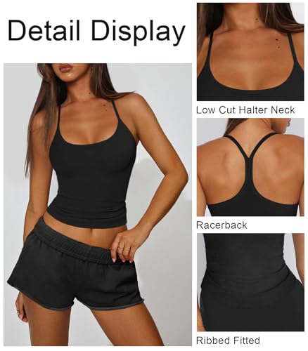 Women's Halter Tops Scoop Neck Spaghetti Strap Racerback Tank for Women Sexy Low Cut Ribbed Slim Fitted Workout Camisole Top3